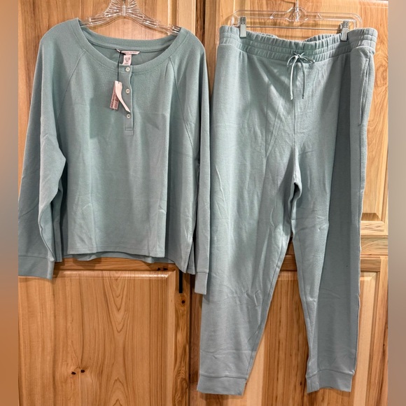 Victoria's Secret Other - Victoria’s Secret Mint Green/Blue Waffle Lounge Jogger Cozy Thermal Pajama Set